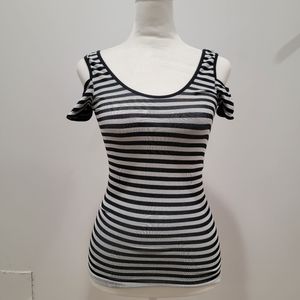 Bebe Cap Sleeve Fitted Shirt Black & Grey